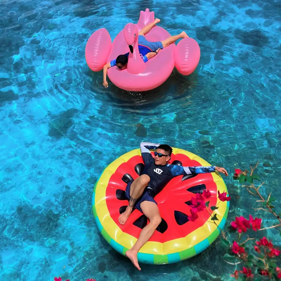 Fun inflatable toys for water activities in the lagoon at WB Shun Shun Water Bungalows